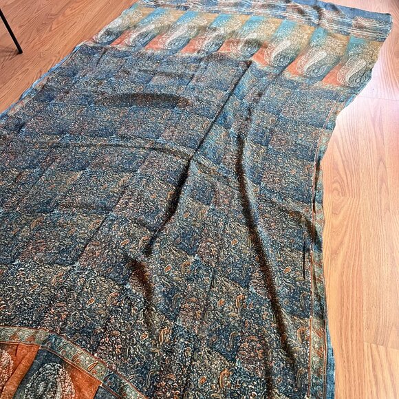 100% Silk Scarf Wrap Abstract Paisley Blue Turquoise Orange Christina Boho Cute - Picture 4 of 6